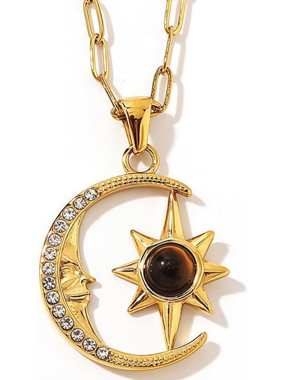 Anthropologie Gold Moon & Sun Pendant Necklace with Black Center - Picture 5 of 5